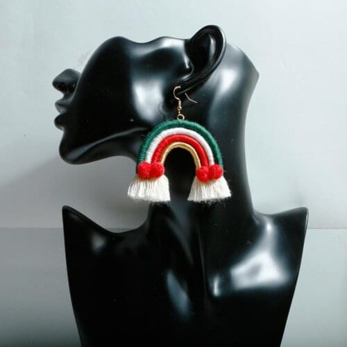 Boho Style Weaving Rainbow Bag Pendant Tassel Handmade Bag Charms for Christmas Decoration