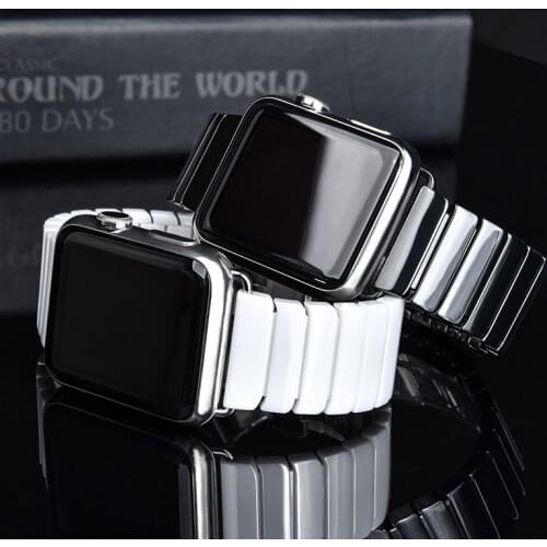 Luxury Ceramic Watchband for Apple Watch 4 5 38mm 42mm 40mm 44mm Butterfly Buckle Chain Style Bracelet Band Strap for iwatch 123