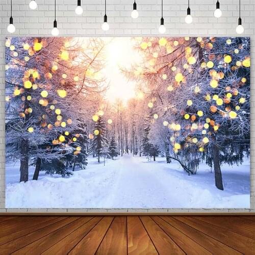Christmas Backdrop Winter Tree Forest Snow Wonderland Bokeh String Light XMAS Photography Background Photostudio Photozone Decor