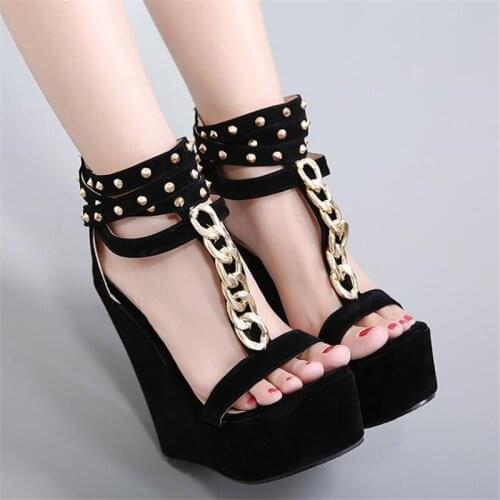 Fashion Chain Design Women Wedges Sandals High Heel 15CM Gladiator Shoes Platform Sandals Open Toe Ladies Pumps