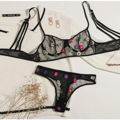 Sexy Lingerie Women Lace Embroidery See Through Bra Set Underwear Ladies Erotic Transparent Bra and Panties Set Lenceria Sensual