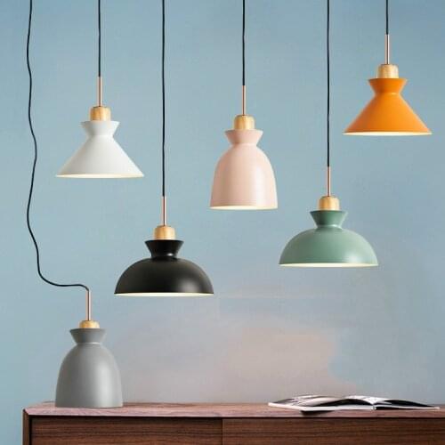 Nordic wood Pendant Lights metal fashion creative restaurant bedroom living room Minimalism design lampshade lamps E27 ZM911