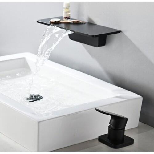 Beiluode Waterfall Concealed Faucet Wall Mounted Black Hot And Cold Wall Taps Luxury Wash Basin Waterfall Bath Faucet MP1005