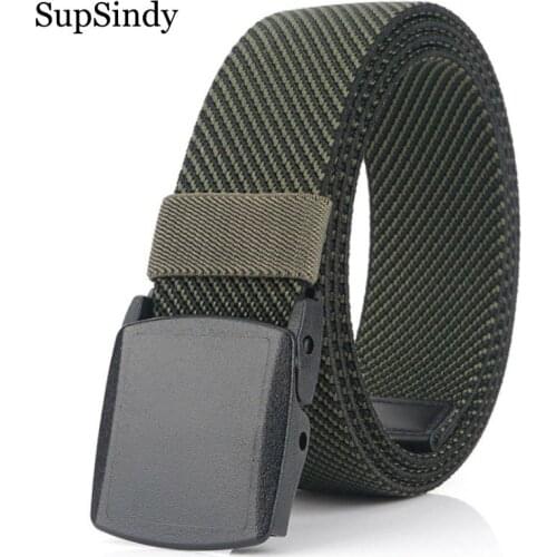 SupSindy Men Stretch elastic nylon belt Fashion Plastic automatic buckle jeans belts for women casual waistband male strap green