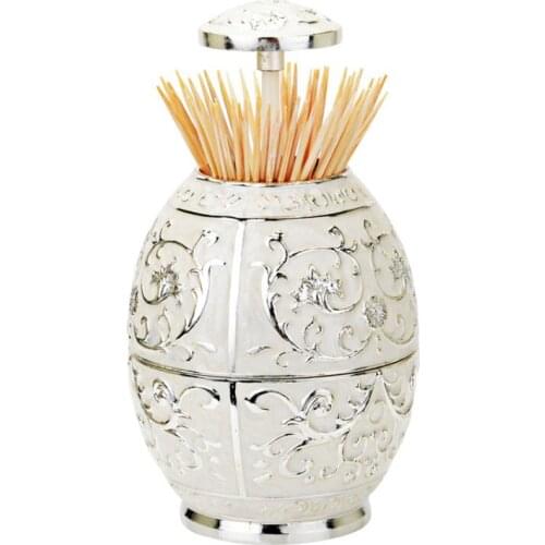 Table Decoration Accessories Tin Alloy Vintage Egg-shaped Automatic Toothpick Holder Holders
