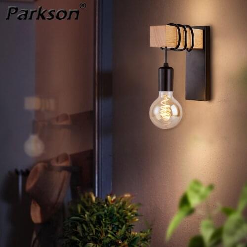 Retro Vintage Wooden Wall Sconce Lamp Indoor Lighting E27 Living Room Bedroom Decoration Interior Wall Light For Home Bedside