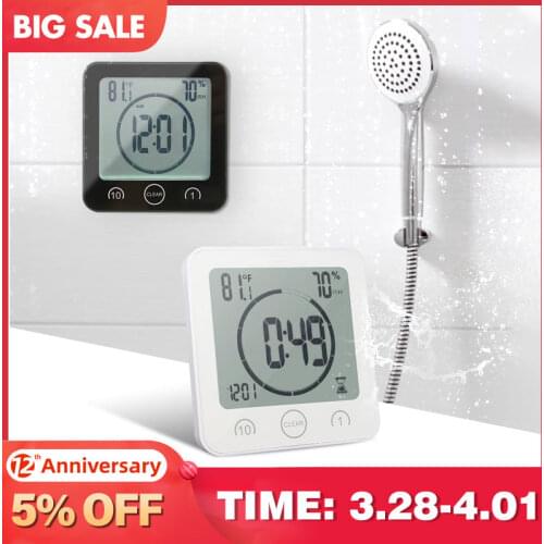 Waterproof LCD Digital Wall Clock Shower Suction Wall Stand Alarm Timer Temperature Humidity Bath Weather Station for Home