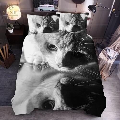 YuXiu Classic 3D Bed Linen for Cat Black Linens Bed Duvet Cover Sets Quilt Covers Bedding Set 3Pcs Twin Full Queen King Size