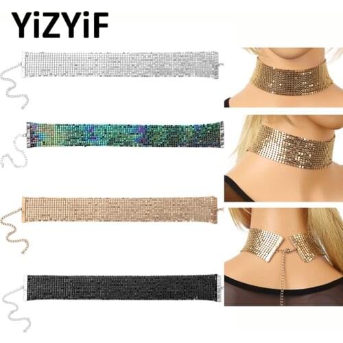 Wide Collar Choker Women Girls Fashion Shiny Metal Punk Goth Necklac Party Jewelry Accessories Gifts