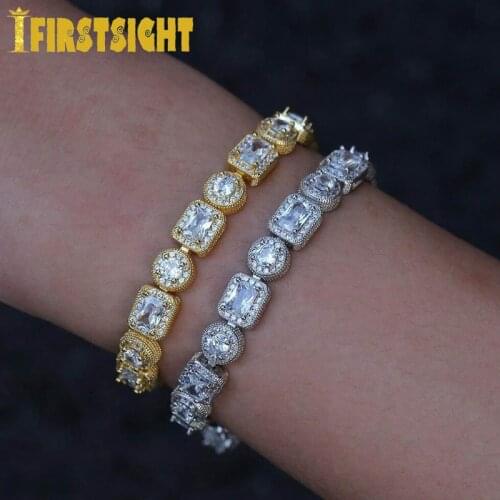 New Iced Out AAA Cubic Zirconia Round Square Bracelet 8mm Silver Color CZ Tennis Chain Bracelet Hip Hop Jewelry For Women Men
