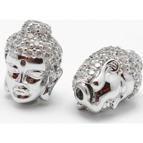 1pcs Brass Micro Pave CZ Beads Grade AAA Cubic Zirconia Chinese Buddha Head 15x11x10mm DIY Jewelry Accessories Making Necklaces