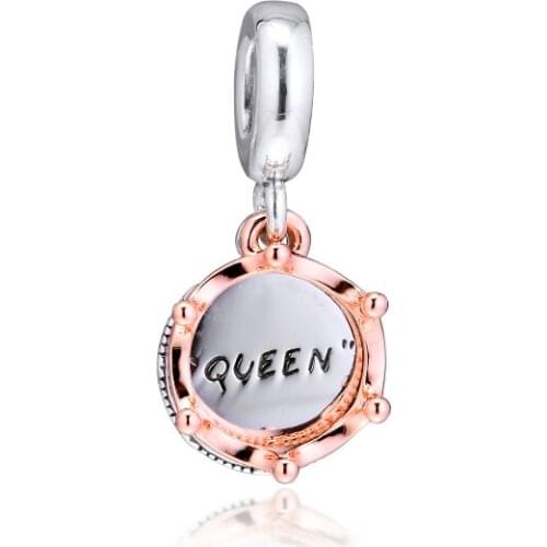100% 925 Sterling Silver Queen & Regal Crown Dangle Charm Fit Pandora Bracelet Beads for Jewelry Making Party Gift for Women
