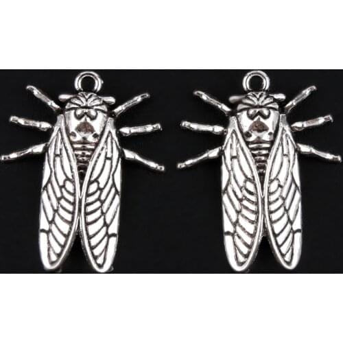 15Pcs Silver Color Cicadas Charms Metal Animal Pendant Jewelry Making Accessories For Choker Necklace Handmade 28X23mm A2684