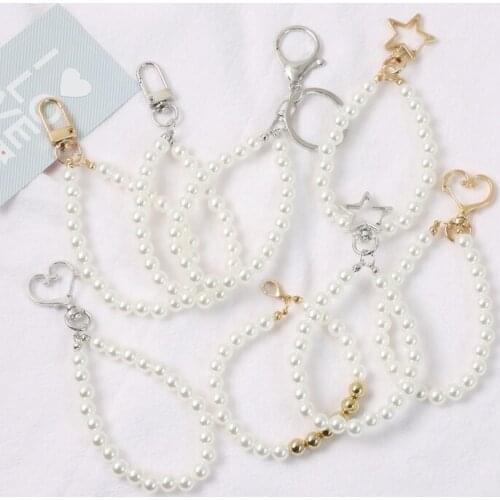 2021 DIY Cute Imitated Pearl Chain Gold Silver Plated Key Chains Bag Pendent Charm Airpods Accessories D704