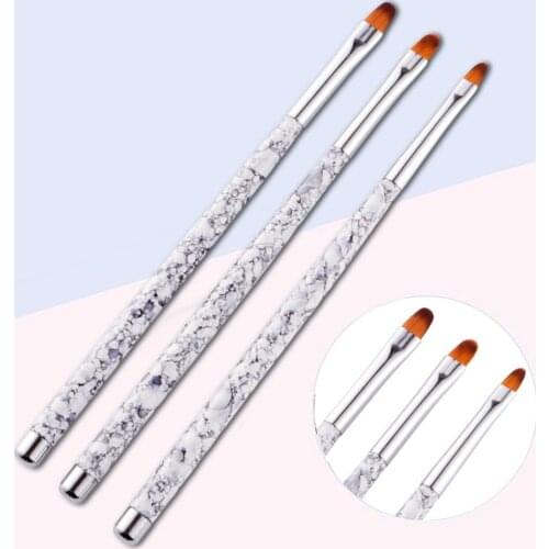 3Pcs Marble Round Top Cleaning Nail Art Brush Acrylic UV Gel Flower Painting Pen