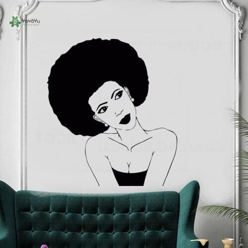 Afro Hairstyle Black African Woman Hair Salon Stickers Interior Mural Beauty Salon Women Hair Decor Art Living Room Decal ZW218