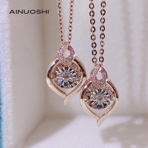 AINUOSHI 18K Gold 0.055ct Natural Diamond Dancing Petal-shape O-chian Pendant Necklace Jewelry for Women Dating Occasion 18