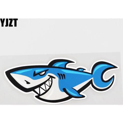 YJZT 14.4CMX5.5CM Blue Shark Car Sticker Creative Shark Pvc Decal Superior Quality 6A-0070