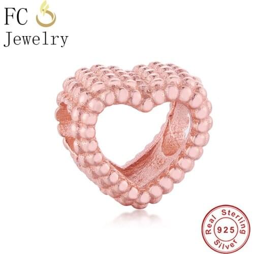 FC Jewelry Fit Original Brand Charm Bracelet Bangle 925 Sterling Silver Rose Gold Heart Contas Beads For Making Berloque DIY