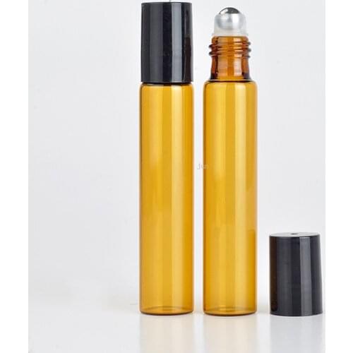 30pcs /lot 10ml amber glass roll on bottles for essential oils empty cosmetic bottle packaging with wholesale