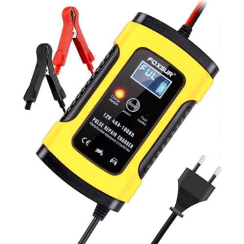 FOXSUR 12V 5A Pulse Repair Charger with LCD Display Motorcycle & Car Battery Charger 12V AGM GEL WET Lead Acid Battery Charger