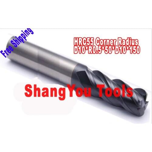 1pcs 10mm hrc55 R0.5*D10*50*D10*150 four Flutes Milling tools Mill cutter Corner Radius End Mill CNC router bits
