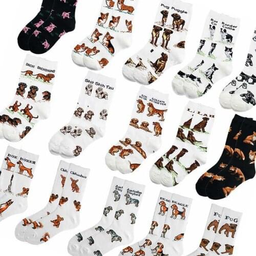 2020 Hot Popular Pet Animal Dog Fox Cotton Casual Socks Women Men Streetwear Funny White Black Socks Short Happy Cartoon Socks