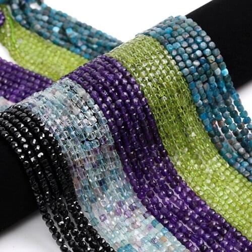 ICNWAY 15inch Apatite Black Spinel Fluorite Aquamarine Lapis Lazuli Morganite Amazonite Amethyst 4x4mm Faceted Cube Beads