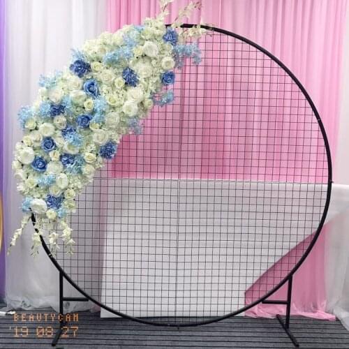 Customize Artificial flower runner wedding decor stage road lead backdrop grid flower row white iron ring arch stand flower