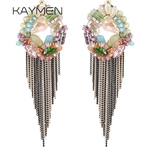 KAYMEN Womens Luxury Fashion Tassels Drop Earrings Golden and Black Chains Long Drop Dangle Earrings for Wedding Party EA-04178