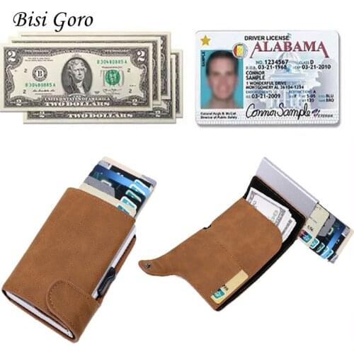 Bisi Goro Pu Men Business Credit Card with Aluminum Alloy Anti Theft Brush Male Cardholder Wallet High Quality Female Zerowallet