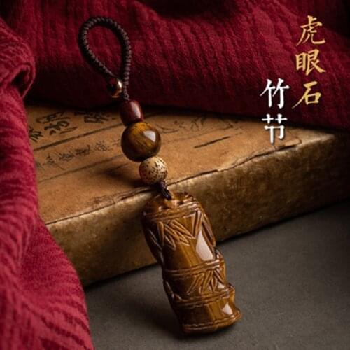 Personality, creativity, fidelity, natural tigers eye, stone bamboo, car keychain, rising steadily, ensuring safety ,good luck