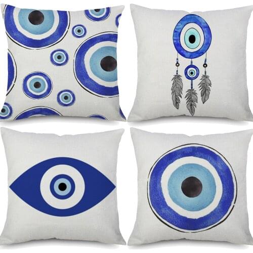 Dreamcatcher Turkish Evil Eye Cushion Covers Arabic Folk Culture Art Beige Linen Throw Pillow Case Sofa Decor Home Decoration