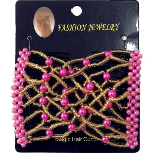 Lovef Magic Hair Combs Bead Stretchy Magic Clips Double Clip Women Girls Hairpins Crystal Stretch Pearl Hair Accessories 1pcs