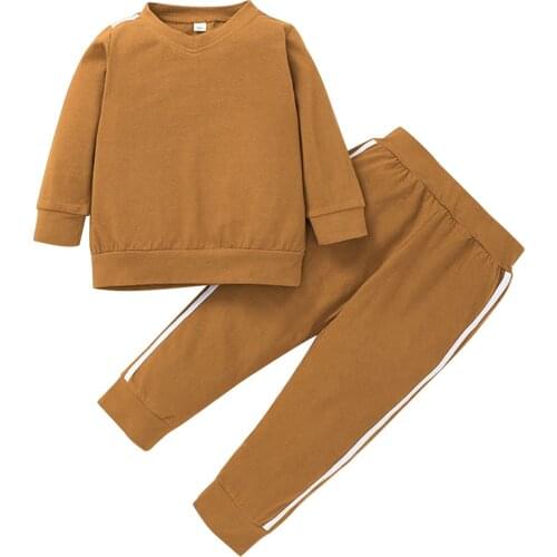 2021 0-6Y Fall Kids Baby Girl Boy Clothes Set Solid Color Long Sleeve Sweatshirt+Striped Pants Casual Toddler 2pcs Outfits