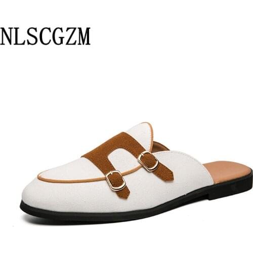 Mules Double Monk Strap Shoes Slippers Men Summer 2021 Slippers for Men Casual Beach Slippers Half Shoes for Men Zapatilla Hombr