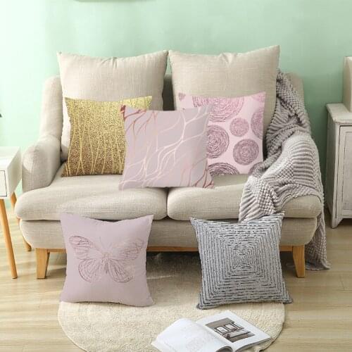 Flow Gold Element Peach Skin Pillowcase Geometric Abstract Sofa Cushion Cover Soft Printed Hug Pillowslip Household Supplies
