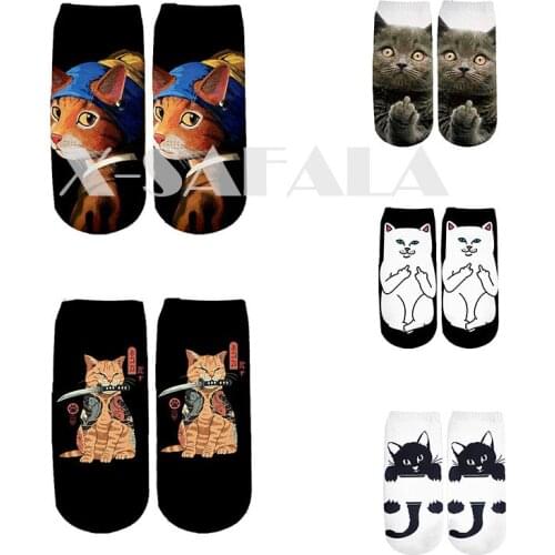 New 3D Print Funny Cute Cartoon Kitten Unisex Short Socks Creative Colorful Multiple Cat Face Happy Low Ankle Socks Men Women-7
