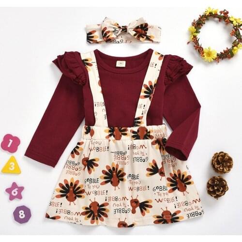 Baby Clothes Girl Toddler Kids Baby Girls Solid Tops+Thanksgiving Turkey Suspender Skirt Outfits Newborn Clothes детские вещи