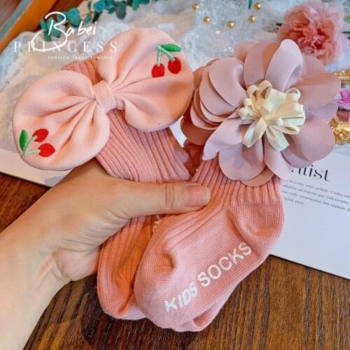 Autumn Winter Baby Girl Kawaii Socks Thick Warm 100% Cotton Bow Anti-slip Stockings for Infant Baby Kids Children Toddler Socks