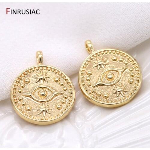 2020 new greek eye charms high quality copper metal plated gold round commemorative coin pendant charm for diy make jewelry