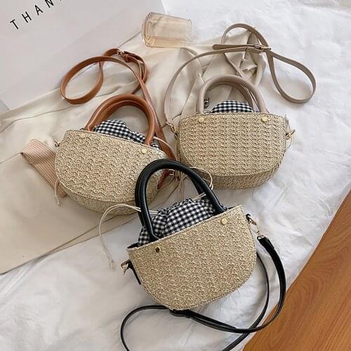 PU Handle Women New Style Summer Straw Bag Bohemian Saddle Shoulder Bag ML126