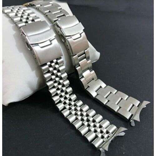 20 22mm Stainless Steel Watchband Curved End Strap Fold Buckle Clasp Wrist Belt Bracelet Silver For Seiko Watch Accessories