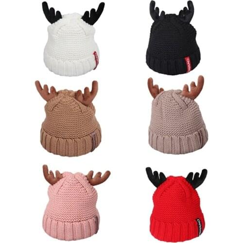 PXPB Cute Deer Elk Antlers Hat with Ears Wool Warm Hat Children Bonnet Boy Girls for Girl Boy Autumn Winter Christmas