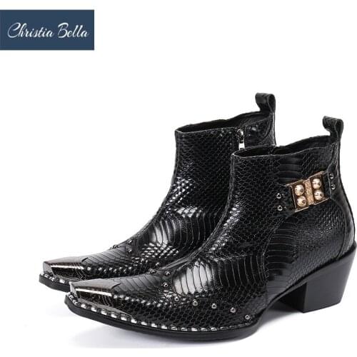 Christia Bella Winter Fashion Men Shoes Pointed Toe Man Ankle Boots Increase Height Party Dress Boots Real Leather Short Boots