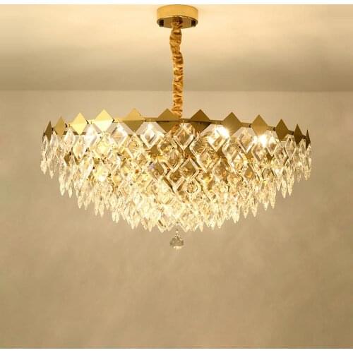 Led e14 Postmodern Gold Iron Crystal Lustre Chandelier Lighting Suspension Luminaire Lampen For Dinning Room