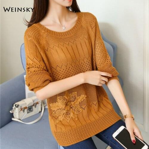 Women Knitted Sweater And Pullovers Korean Fashion Style O-Neck Appliques Sweater Winter And Autumn 2019 New Tops