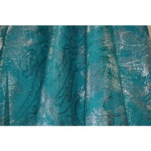 Dark green ruyi silver iron flower jacquard cotton cloth/DIY short-sleeved shirt skirt / 1 m