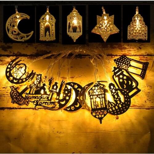 Ramadan Decoration Multicolor Moon Star Decor Garland for Home Islamic Muslim Eid Party Supplies Iron Art Led Lights 1.65M 10LED