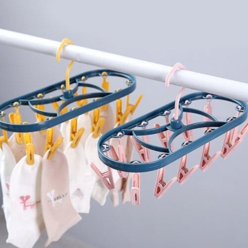 Windproof 12 Clip Clothes Hanger Dryer Multi-functional Drying Rack Underwear Socks Clip Plastic Towels Cloth Pants
